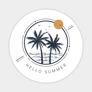 Palms And Ocean. Hello Summer. Motivational Quote. Geometric Style Magnet